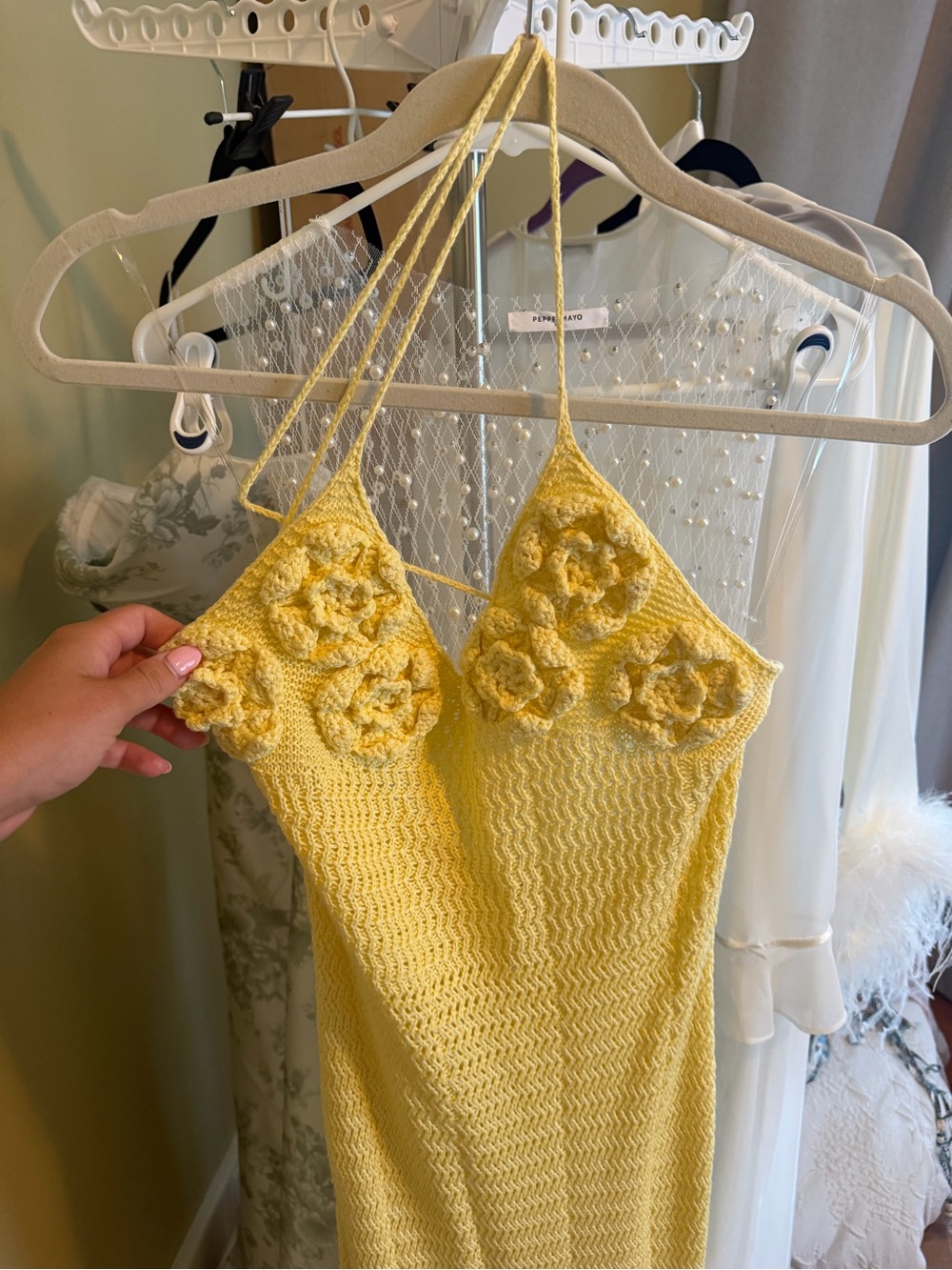 Peppermayo Yellow Crochet Maxi Dress with Floral Bust - Picture 2 of 3